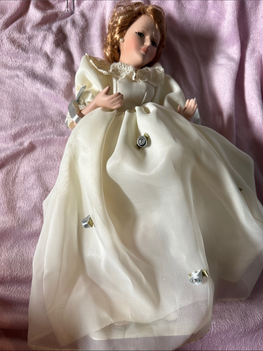 Porcelain Doll in Ivory Dress - Elegant Kids Toy